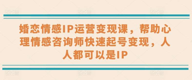 婚恋情感IP运营变现课，帮助心理情感咨询师快速起号变现，人人都可以是IP-九节课