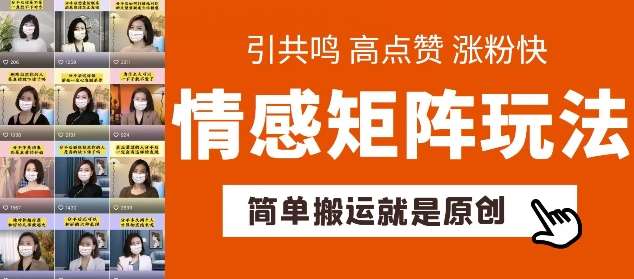 简单搬运，情感矩阵玩法，涨粉速度快，可带货，可起号【揭秘】-九节课