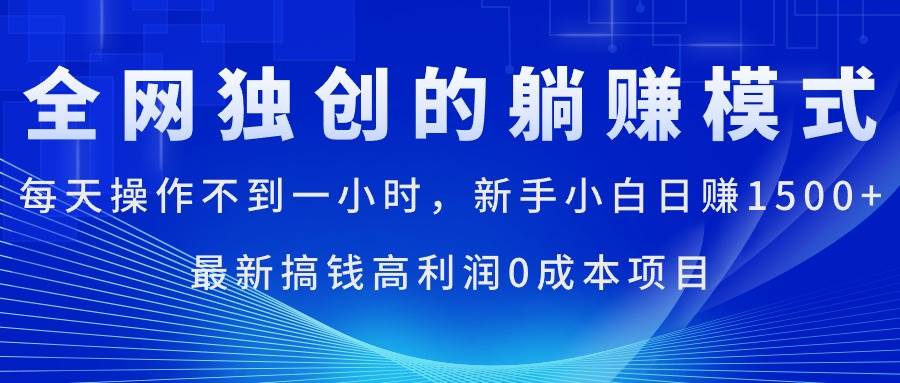 每天操作不到一小时，新手小白日赚1500+，最新搞钱高利润0成本项目-九节课