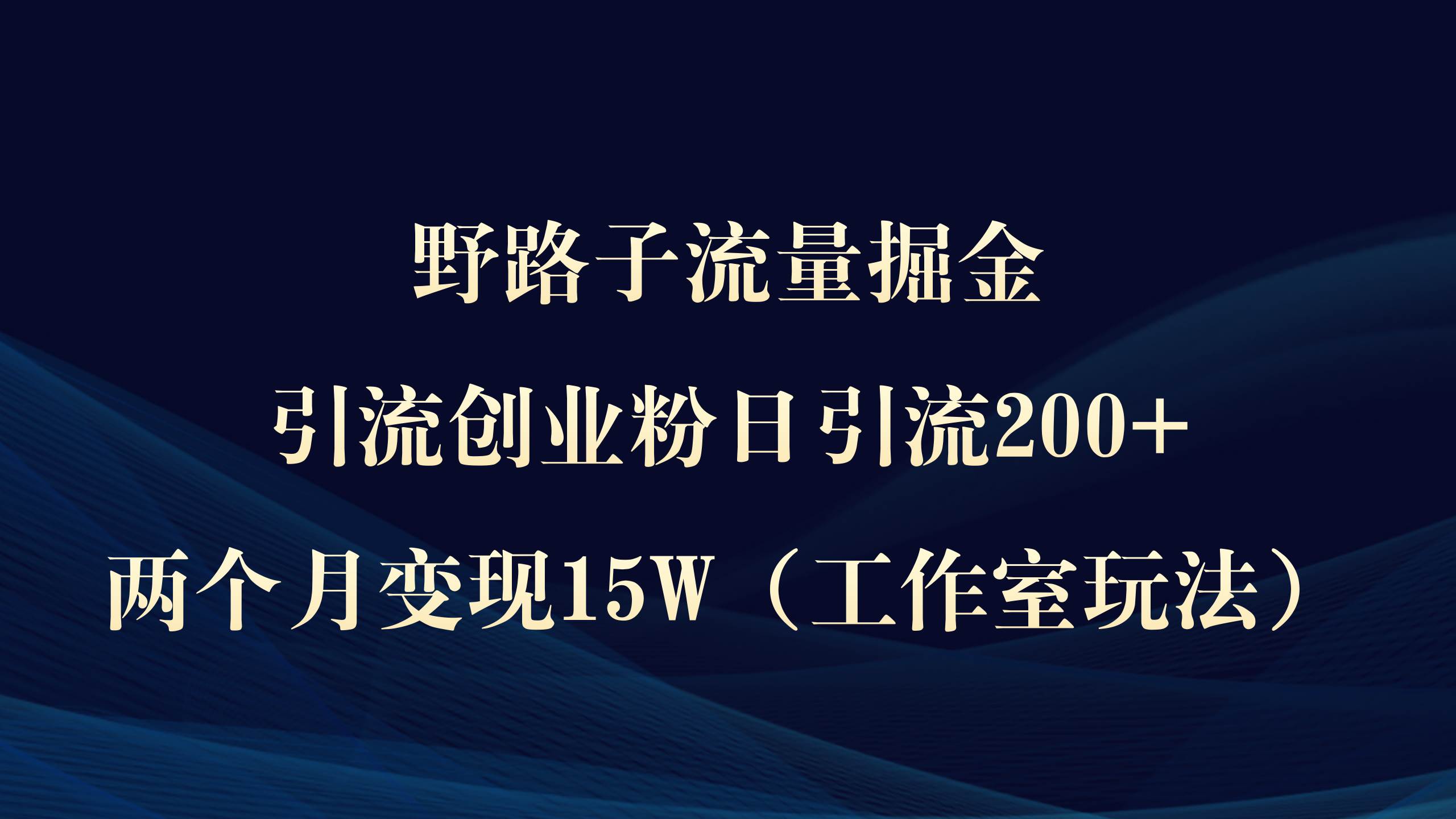 野路子流量掘金，引流创业粉日引流200+，两个月变现15W（工作室玩法））-九节课