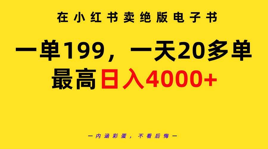 在小红书卖绝版电子书，一单199 一天最多搞20多单，最高日入4000+教程+资料-九节课