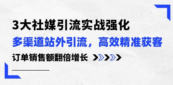 3大社媒引流实操强化，多渠道站外引流/高效精准获客/订单销售额翻倍增长-九节课