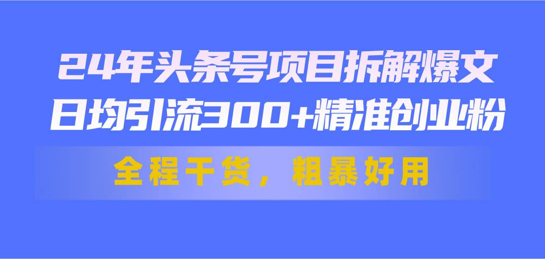 24年头条号项目拆解爆文，日均引流300+精准创业粉，全程干货，粗暴好用-九节课