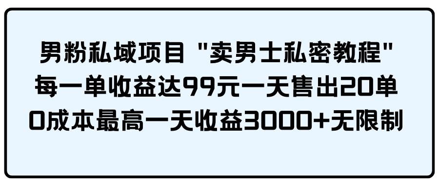 男粉私域项目 卖男士私密教程 每一单收益达99元一天售出20单-九节课