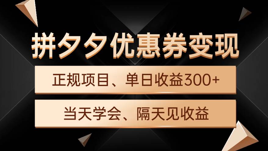 拼夕夕优惠券变现，单日收益300+，手机电脑都可操作-九节课