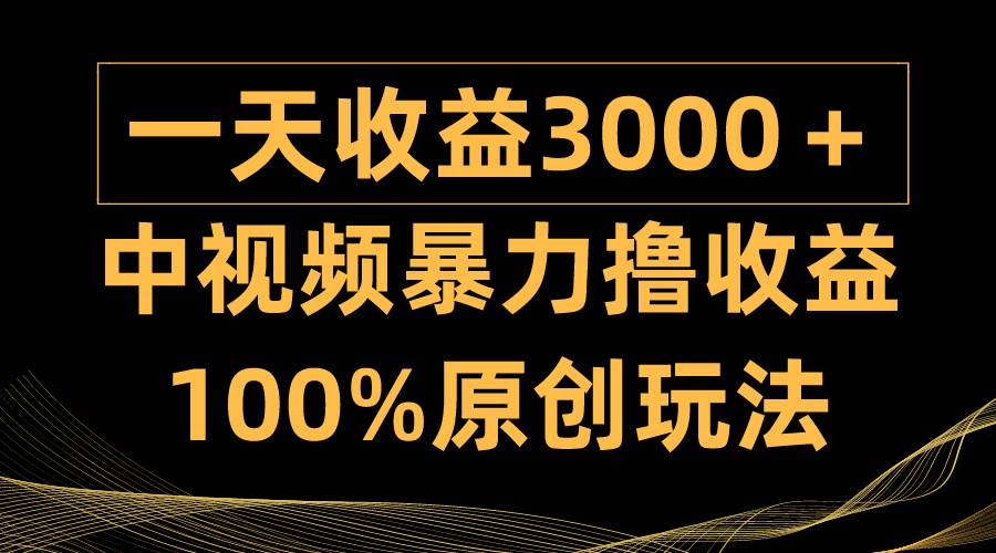 中视频暴力撸收益，日入3000＋，100%原创玩法，小白轻松上手多种变现方式-九节课