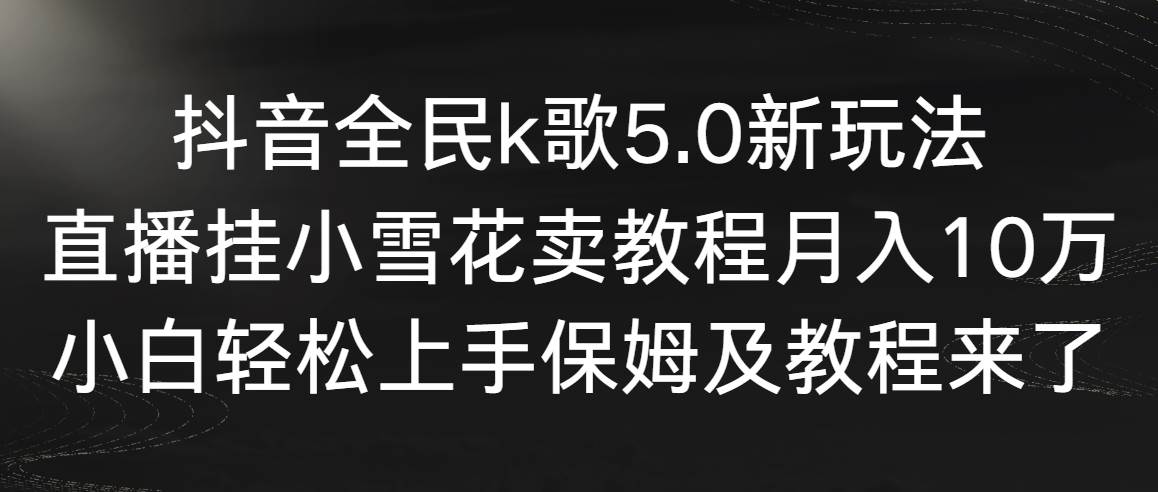 抖音全民k歌5.0新玩法，直播挂小雪花卖教程月入10万，小白轻松上手，保…-九节课