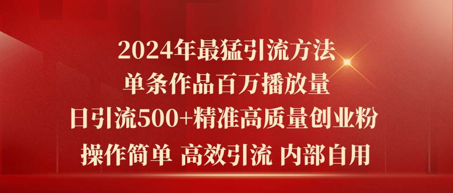 2024年最猛暴力引流方法，单条作品百万播放 单日引流500+高质量精准创业粉-九节课