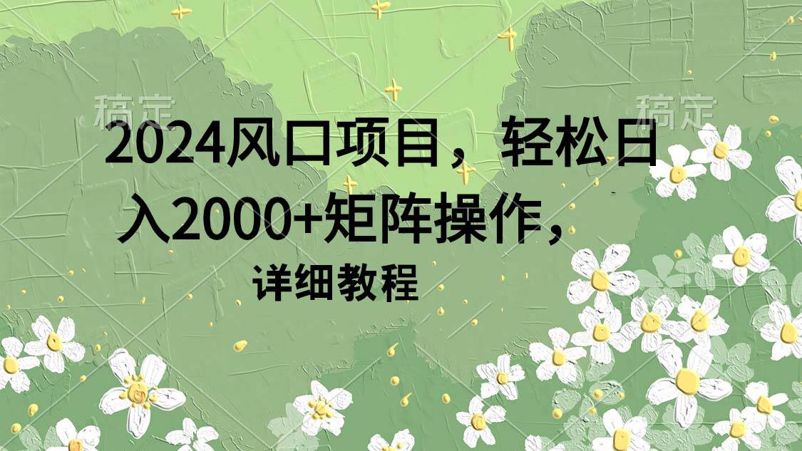 2024风口项目，轻松日入2000+矩阵操作，详细教程-九节课