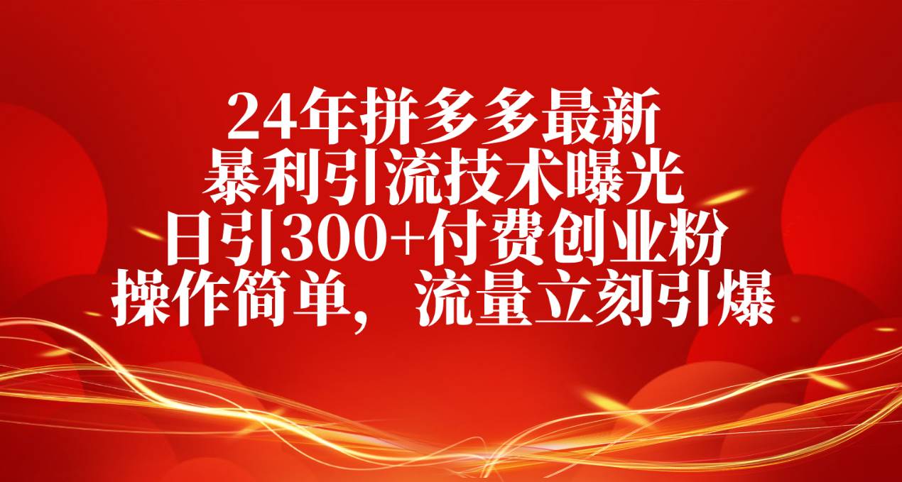 24年拼多多最新暴利引流技术曝光，日引300+付费创业粉，操作简单，流量…-九节课