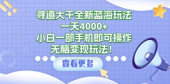 寻道大千全新蓝海玩法，一天4000+，小白一部手机即可操作，无脑变现玩法！-九节课