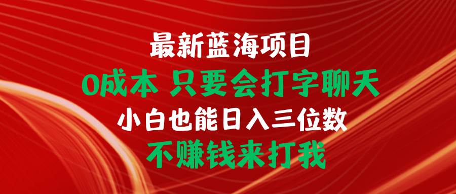 最新蓝海项目 0成本 只要会打字聊天 小白也能日入三位数 不赚钱来打我-九节课