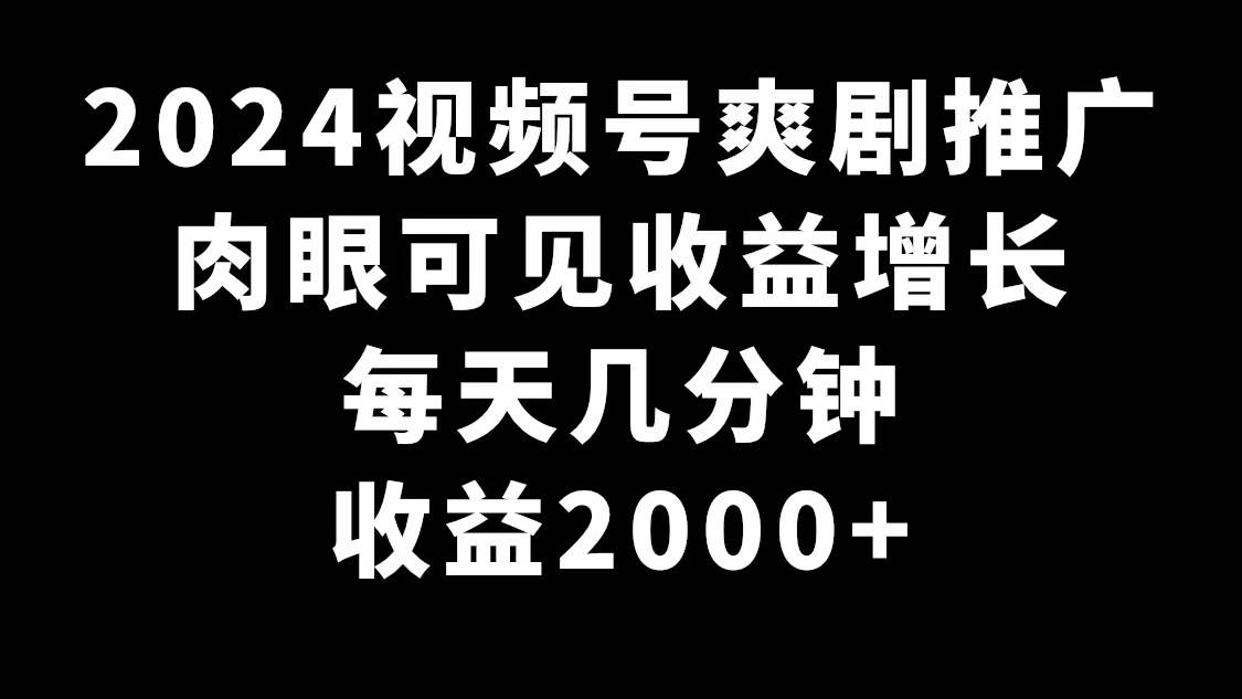 2024视频号爽剧推广，肉眼可见的收益增长，每天几分钟收益2000+-九节课