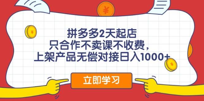 拼多多2天起店，只合作不卖课不收费，上架产品无偿对接日入1000+-九节课