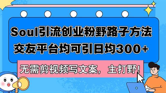 Soul引流创业粉野路子方法，交友平台均可引日均300+，无需剪视频写文案…-九节课