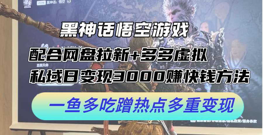 黑神话悟空游戏配合网盘拉新+多多虚拟+私域日变现3k+赚快钱方法，一鱼多吃蹭热点多重变现【揭秘】-九节课