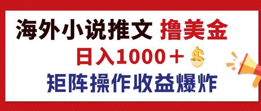 （12333期）最新海外小说推文撸美金，日入1000＋ 蓝海市场，矩阵放大收益爆炸-九节课