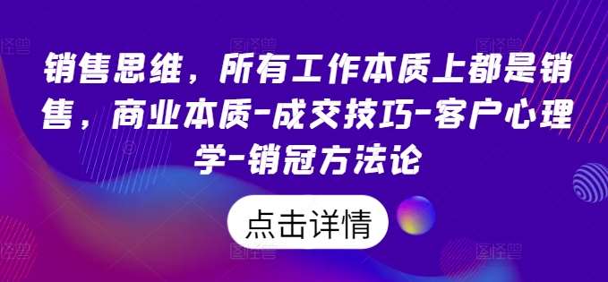 销售思维，所有工作本质上都是销售，商业本质-成交技巧-客户心理学-销冠方法论-九节课