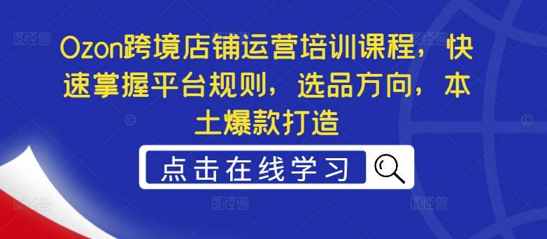 Ozon跨境店铺运营培训课程，快速掌握平台规则，选品方向，本土爆款打造-九节课