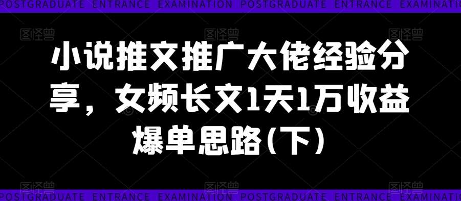 小说推文推广大佬经验分享，女频长文1天1万收益爆单思路(下)-九节课