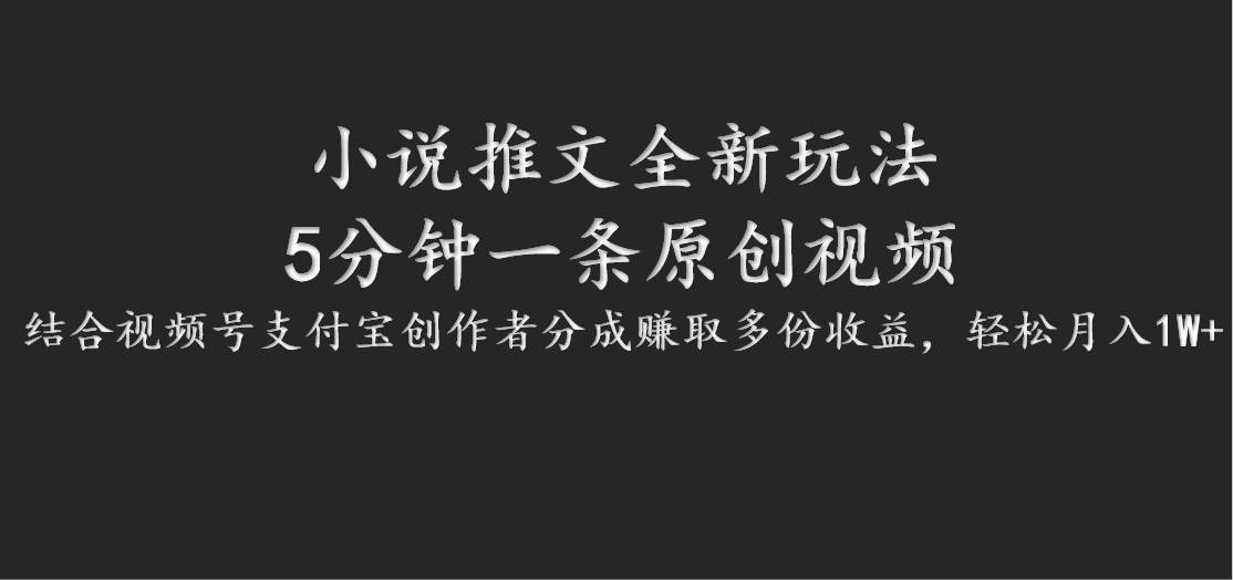 小说推文全新玩法，5分钟一条原创视频，结合视频号支付宝创作者分成赚取多份收益-九节课