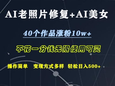 AI老照片修复+AI美女玩发  40个作品涨粉10w+  不花一分钱使用可灵  操作简单  变现方式多样话   轻松日去500+-九节课