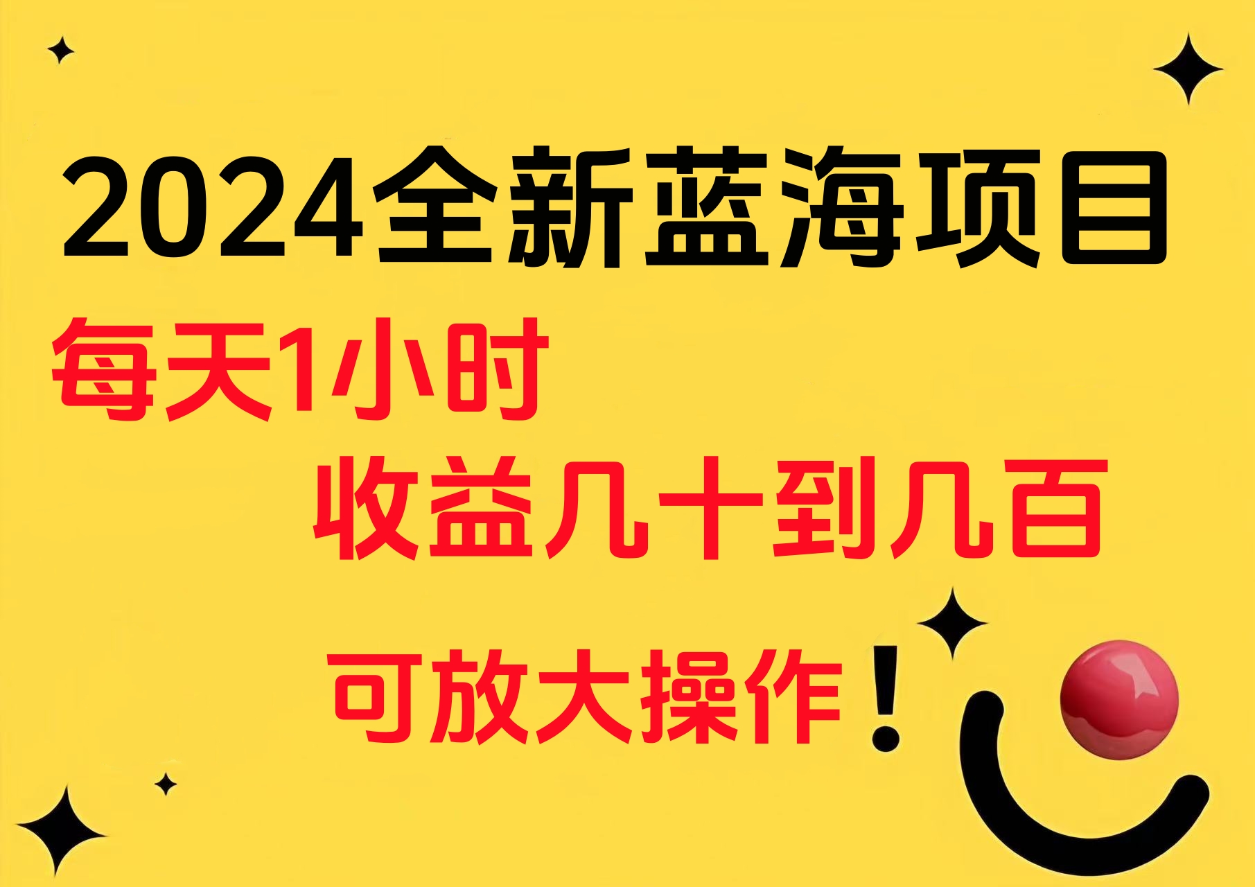 小白有手就行的2024全新蓝海项目，每天1小时收益几十到几百，可放大操作-九节课