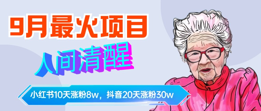 9月最火项目，人间清醒柒奶奶，10天小红薯涨粉8w+，单篇笔记报价1400.-九节课