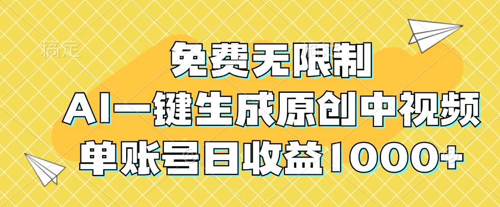 免费无限制，AI一键生成原创中视频，单账号日收益1000+-九节课