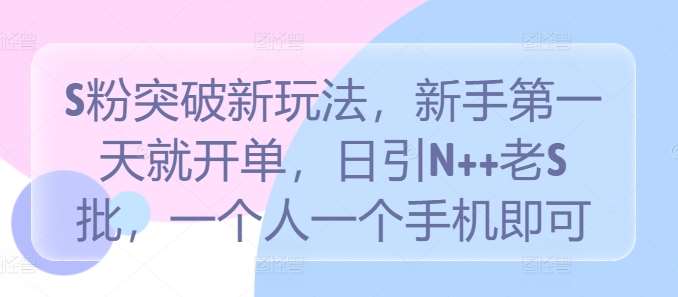 S粉突破新玩法，新手第一天就开单，日引N++老S批，一个人一个手机即可【揭秘】-九节课