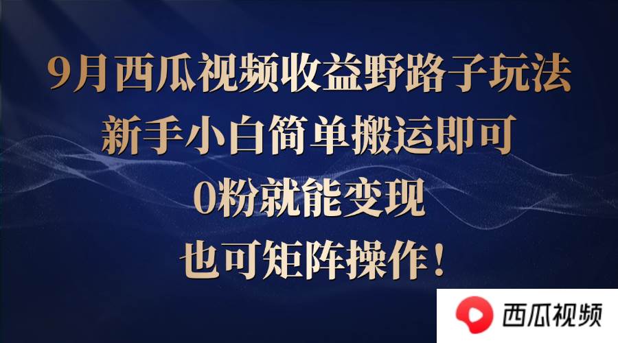 （12760期）西瓜视频收益野路子玩法，新手小白简单搬运即可，0粉就能变现，也可矩…-九节课