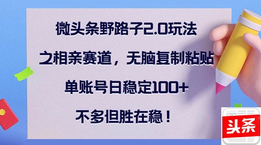 （12763期）微头条野路子2.0玩法之相亲赛道，无脑复制粘贴，单账号日稳定100+，不…-九节课