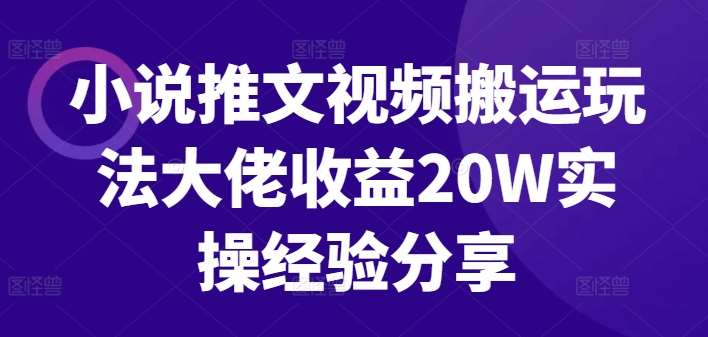 小说推文视频搬运玩法大佬收益20W实操经验分享-九节课