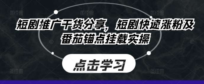 短剧推广干货分享，短剧快速涨粉及番茄锚点挂载实操-九节课