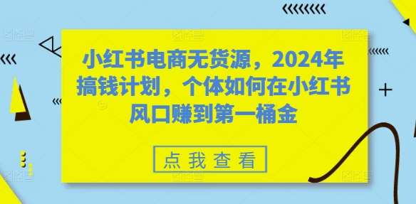 小红书电商无货源，2024年搞钱计划，个体如何在小红书风口赚到第一桶金-九节课