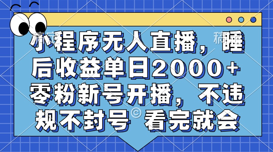 小程序无人直播，睡后收益单日2000+ 零粉新号开播，不违规不封号 看完就会-九节课