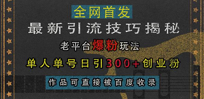 （13445期）最新引流技巧揭秘，老平台爆粉玩法，单人单号日引300+创业粉，作品可直…-九节课