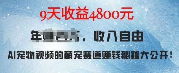 萌宠赛道赚钱秘籍：AI宠物兔视频详细拆解，9天收益4.8k-九节课