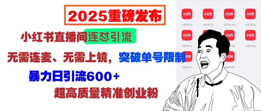 2025重磅发布：小红书直播间连怼引流，无需连麦、无需上镜，突破单号限制，暴力日引流600+超高质量精准创业粉-九节课